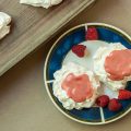 Pavlova with lemongrass infused cream and strawberry curd.