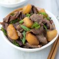 Beef with Daikon Radish is an easy Japanese weeknight meal. It's best if you make it ahead of time, so the daikon can soak up all the great flavors of the sauce.