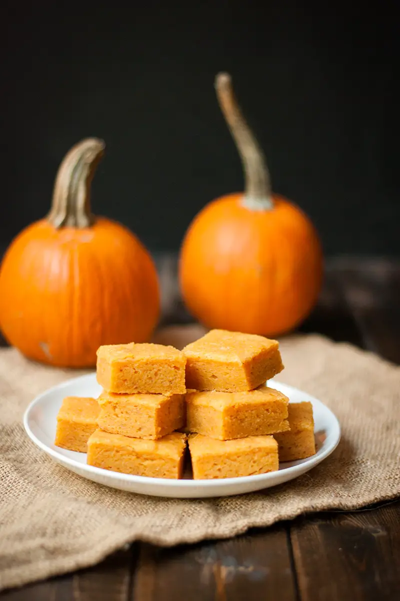 Pumpkin Mochi- A Hawaiian mochi dessert flavored like a pumpkin pie, but with a dense, chewy bite!