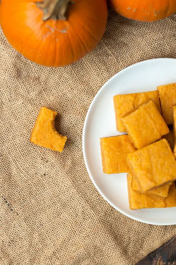 Pumpkin Mochi- A Hawaiian mochi dessert flavored like a pumpkin pie, but with a dense, chewy bite!