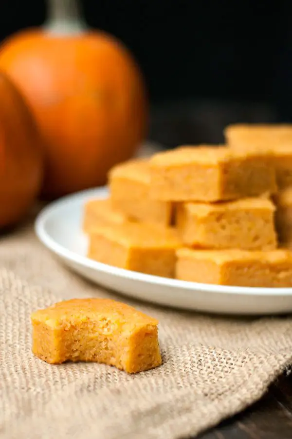 Pumpkin Mochi- A Hawaiian mochi dessert flavored like a pumpkin pie, but with a dense, chewy bite!