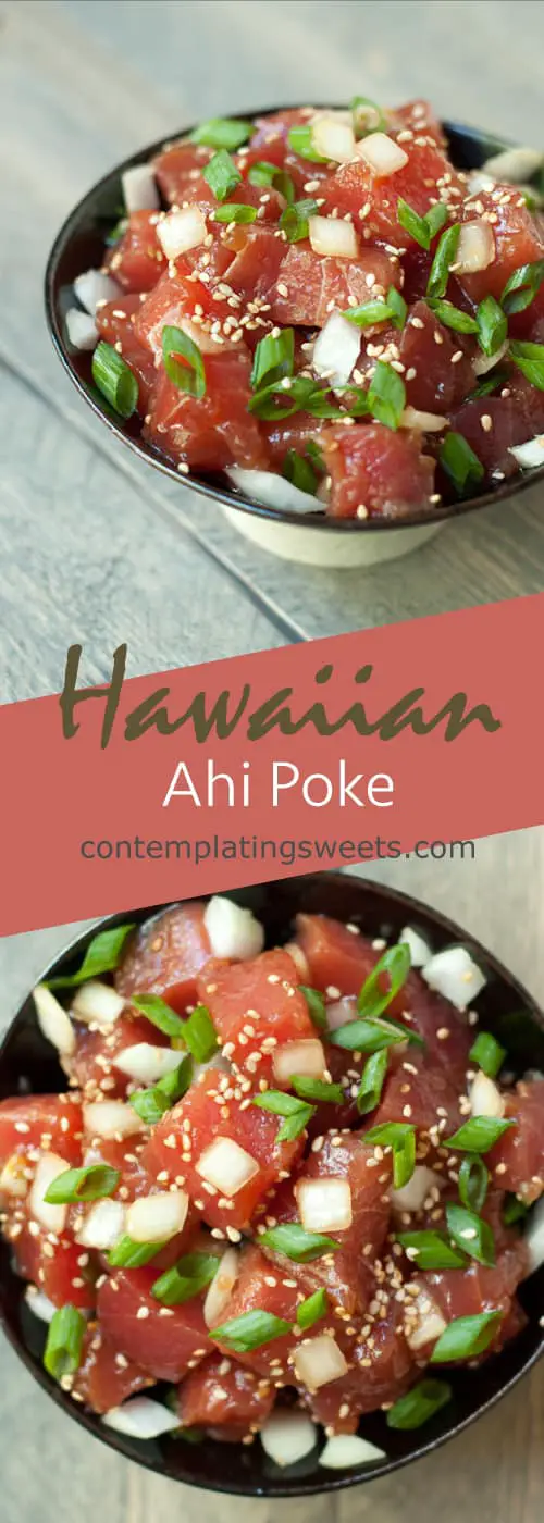 A Hawaiian classic: Ahi poke is chunks of Ahi tuna and onions tossed in a sesame soy sauce marinade. An easy and delicious sashimi style dish.