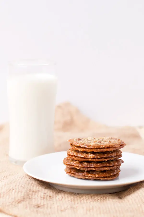 Homemade Lacey Cookies (Trader Joe's) and Milk.