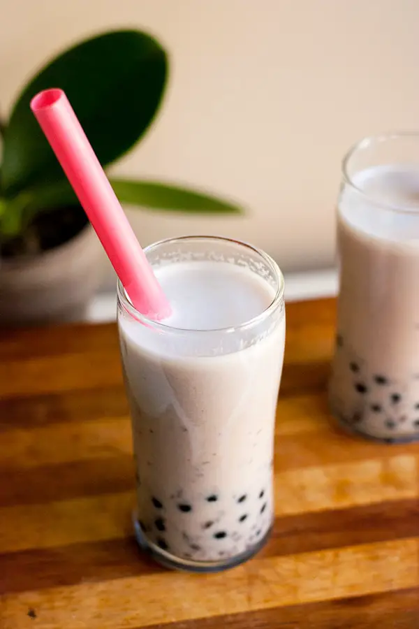 Red Bean Bubble Tea made with milk, red bean paste and brown sugar.