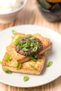 Tofu steaks with miso pecan sauce (vegan+GF)