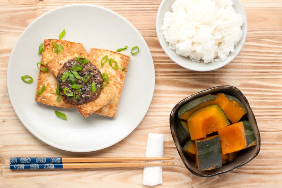 Tofu steaks with miso pecan sauce (vegan+GF)