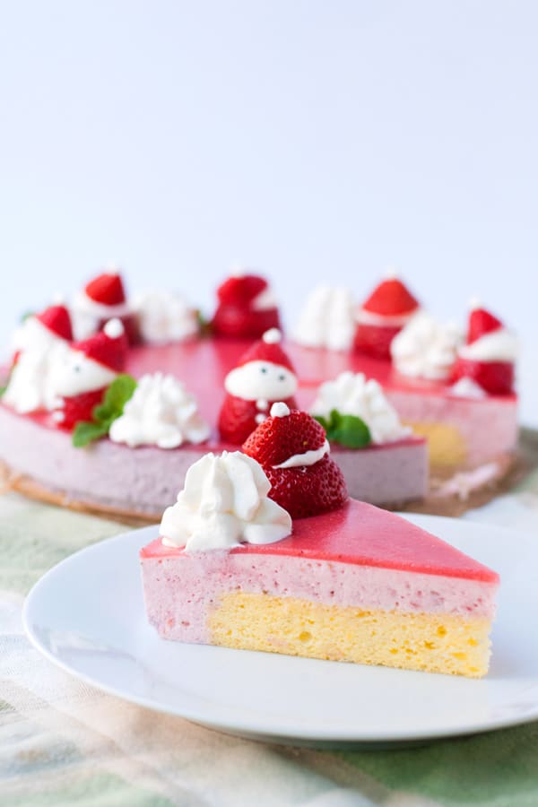 Strawberry Mousse Cake with santa strawberries
