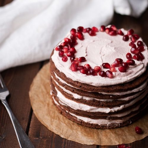 Stovetop Chocolate Cake with Pomegranate Cream