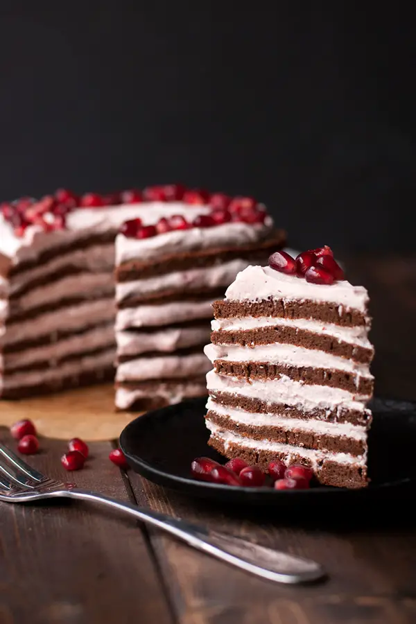 Stovetop Chocolate Cake with Pomegranate Cream