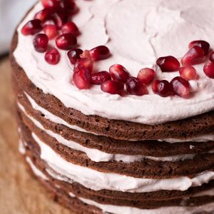 Stovetop Chocolate Cake with Pomegranate Cream