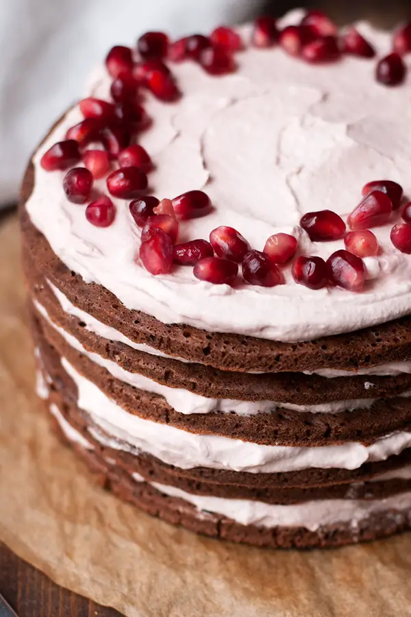 Stovetop Chocolate Cake with Pomegranate Cream