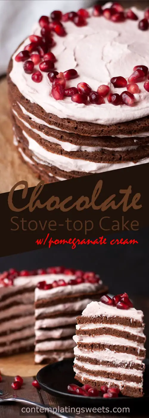 Stovetop Chocolate Cake with Pomegranate Cream