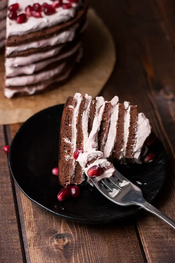 Stovetop Chocolate Cake with Pomegranate Cream