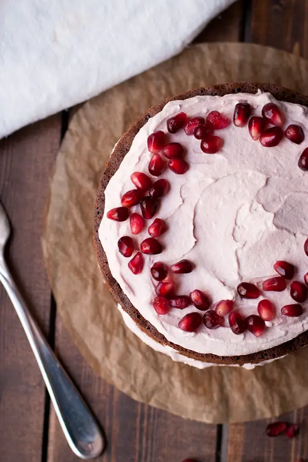 Stovetop Chocolate Cake with Pomegranate Cream