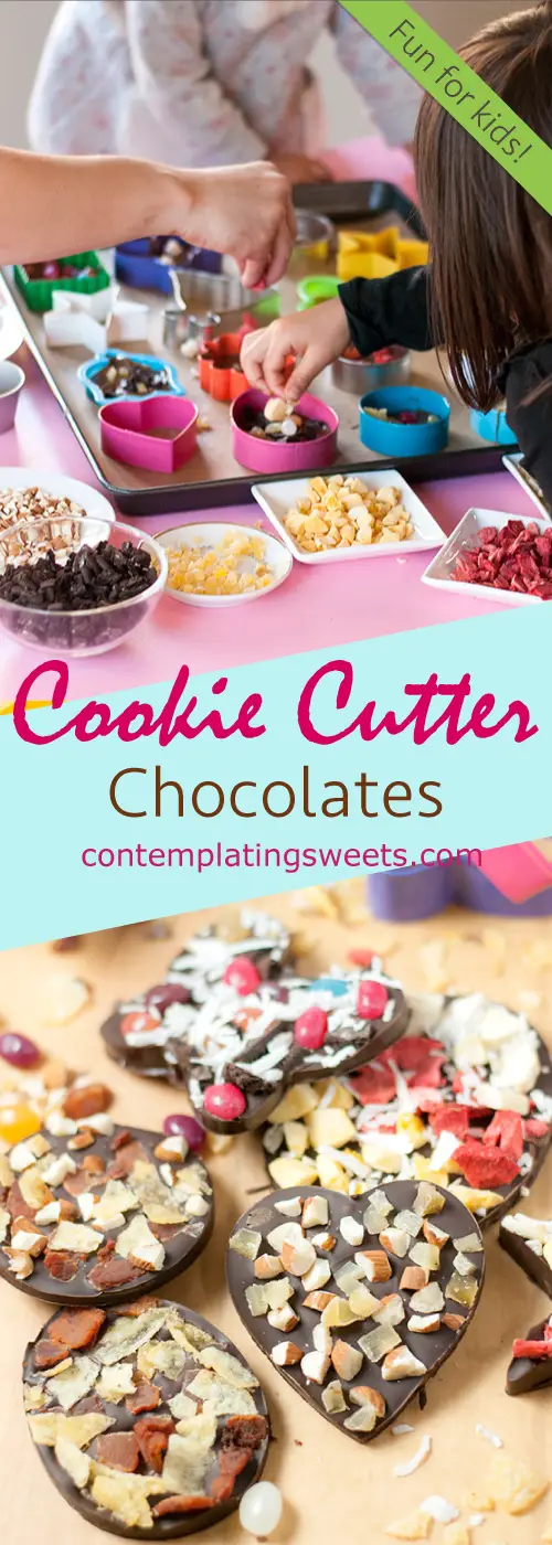 Cookie Cutter Chocolates- These cookie cutter chocolates are a great activity to do with kids! Melted chocolate is poured into cookie cutter molds and topped with all sorts of fun toppings!