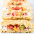 Fruit and Maple Waffle Tacos- These waffle tacos are filled with chopped fruit and sealed with a homemade maple cream cheese. It comes together so easily, you could serve this on a weekday morning!