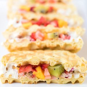 Fruit and Maple Waffle Tacos- These waffle tacos are filled with chopped fruit and sealed with a homemade maple cream cheese. It comes together so easily, you could serve this on a weekday morning!
