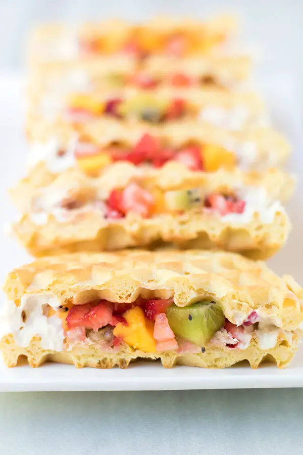 Fruit and Maple Waffle Tacos- These waffle tacos are filled with chopped fruit and sealed with a homemade maple cream cheese. It comes together so easily, you could serve this on a weekday morning!