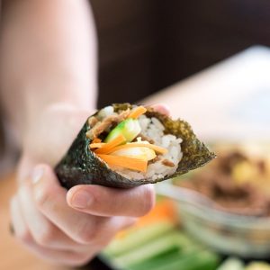 Canned tuna sushi hand rolls- Using canned tuna and veggies that you already have in the fridge makes this sushi super accessible! Canned tuna sushi is an easy and quick meal that is fun to customize!