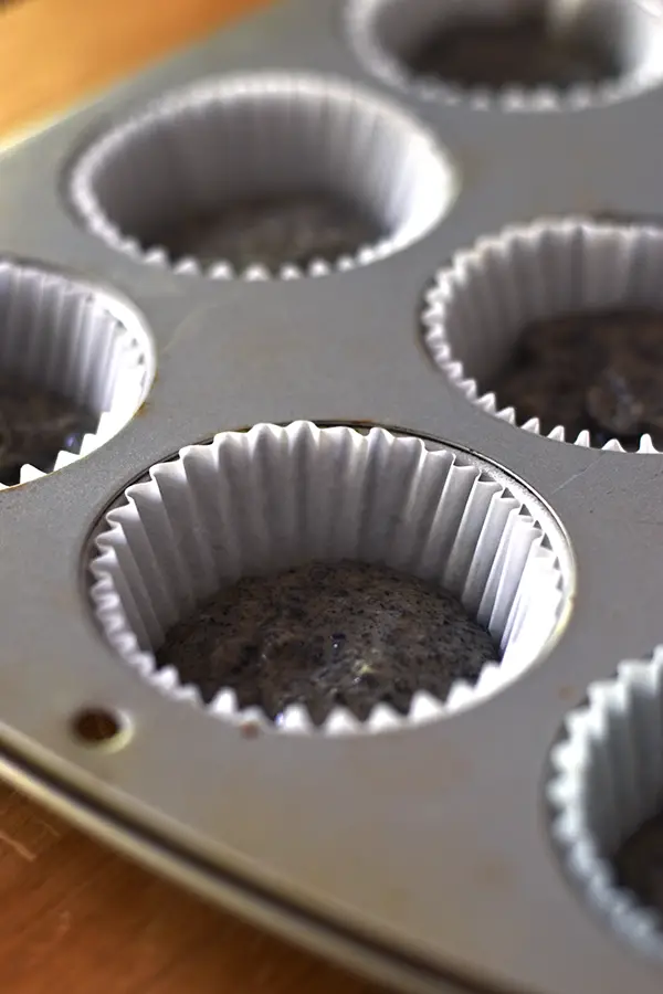 Cupcake batter ready to go in the oven.