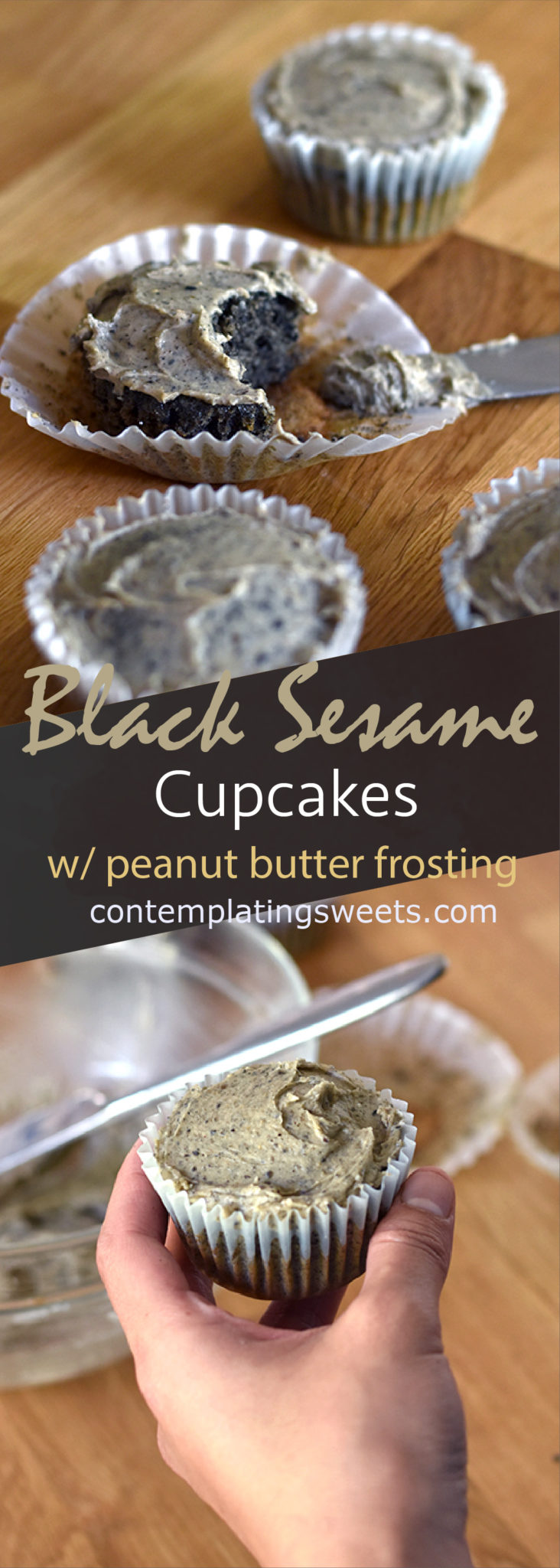 Black sesame cupcakes with peanut butter frosting: These lightly sweet black sesame cupcakes are full of toasty sesame flavor, and pair perfectly with the peanut butter sesame frosting.