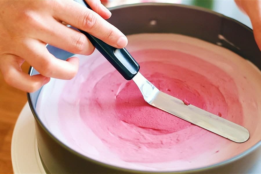 Pink Japanese Rare Cheesecake Naturally Colored And Flavored With Freeze Dried Raspberries.