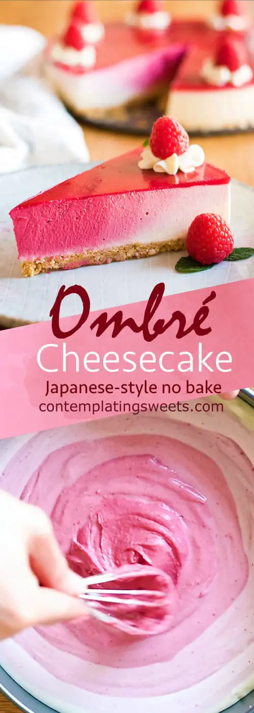 A perfect no bake ombré cheesecake This pink cheesecake is colored completely naturally, with freeze dried raspberries!