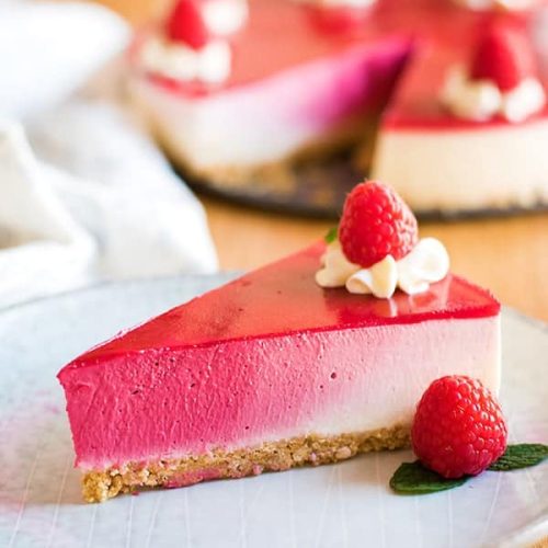 Naturally Colored Pink Ombre Raspberry Cheesecake. A Japanese Style Rare Cheesecake Make With A Yogurt Base.