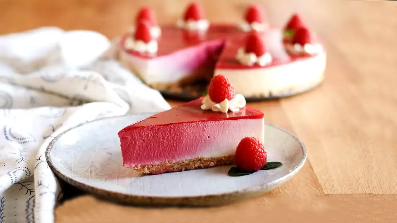 Pink Ombre cheesecake colored with freeze dried raspberries.