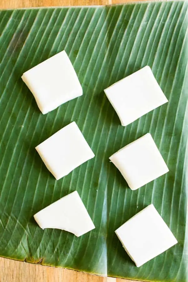 The traditional Hawaiian coconut pudding dessert known as haupia.